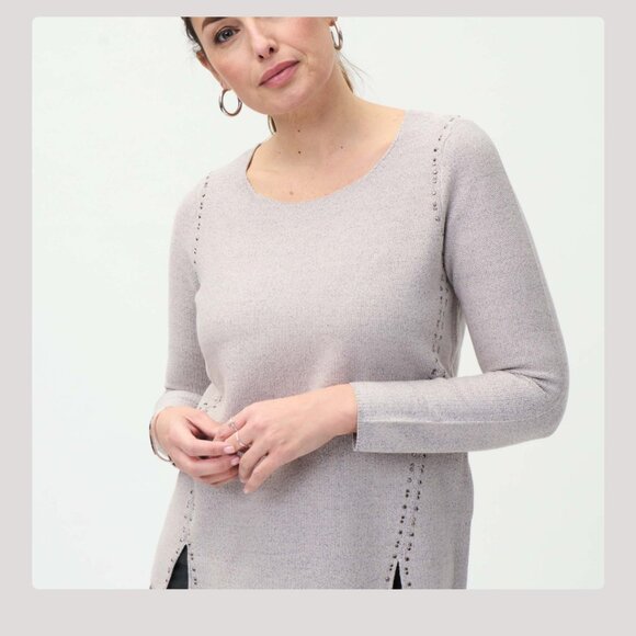 JOSEPH RIBKOFF 🇨🇦 Crew Neck Knit Top Size XXL 75% Cotton Long Sleeves Metallic - Picture 3 of 11